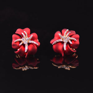 Elegant Brilliant Blooming Flowers Rhinestones Stud Earrings