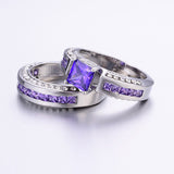 2 Pcs/set Classic Cubic Zirconia Womens Ring Bridal Wedding Platinum Band Finger Rings for Women