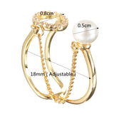 Trendy Open End Ring 18K Gold Plated Zirconia Round Pearl