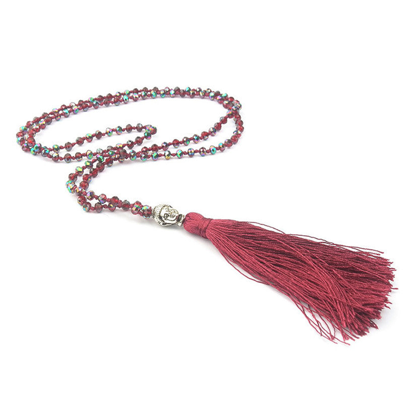 Religionary Buddha's Head Tassel Long Necklace Jewelry