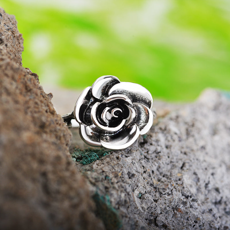 Sweet Flower Silver Rings Elegant Carved Rose Flower Rings