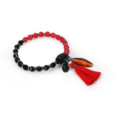 Unique Women's Red Beaded Bracelet Love Charm Natural Stone