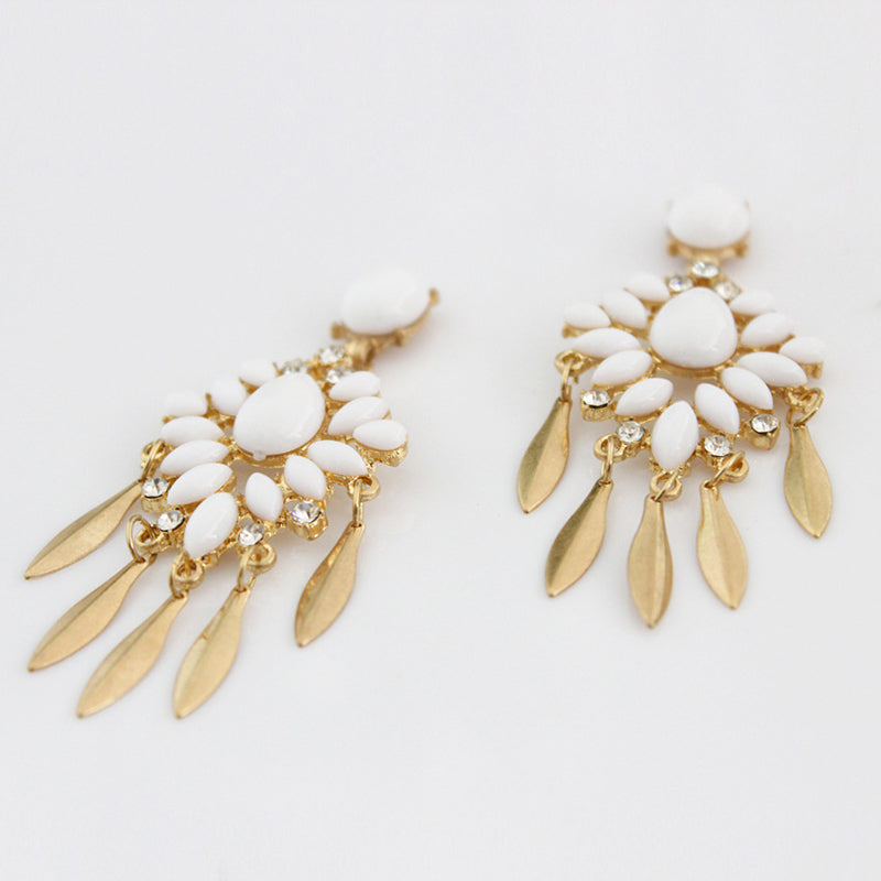 Bohemian White Gem Drop Earrings