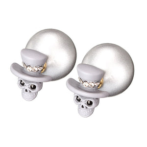 Punk Skull Zircon Crystal Double Side Stud Earrings Women Jewelry