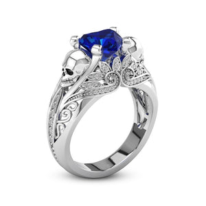 Unique Blue White Zirconia Rings Punk Heart Skull