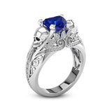 Unique Blue White Zirconia Rings Punk Heart Skull