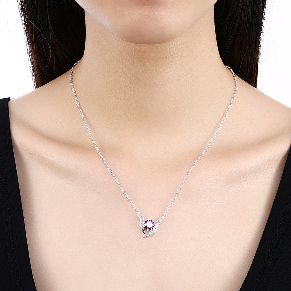 YUEYIN Sweet Heart Shaped Zircon Silver Necklace for Women