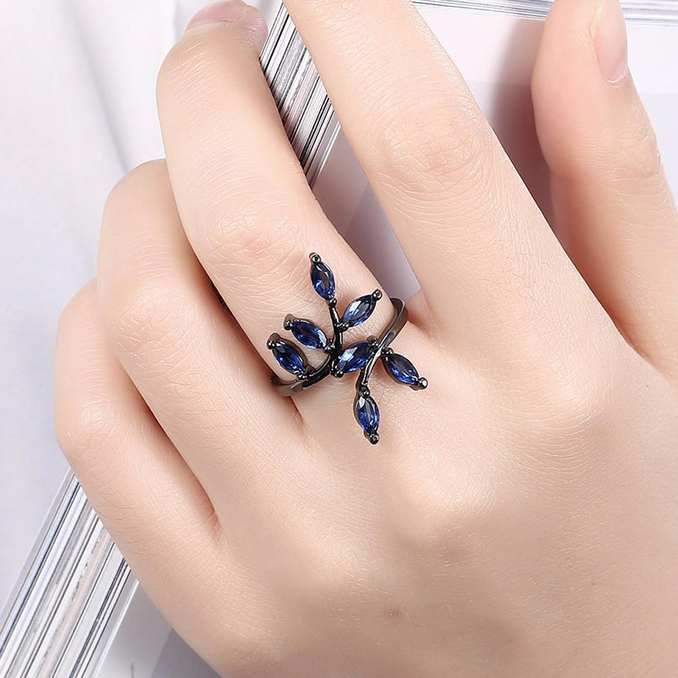 INALIS Vintage Luxury Leaves Glass Crystal Ring Gift For Women