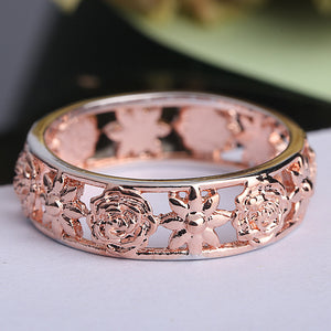 Sweet Rose Gold Flower Hollow Engagement Ring Wedding Ring