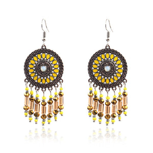 Bohemian Sunflower Earrings Round Geometric Beads Ear Drop