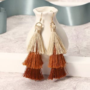 Women's  Bohemian Tassel Earrings Hand-made Three Layers Different Color Ear Drop Unique Gift 