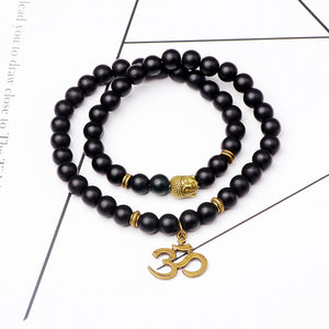 Black Matte Buddha Lucky Bracelet Irregular Pattern Pendant Necklace Bangle for Women