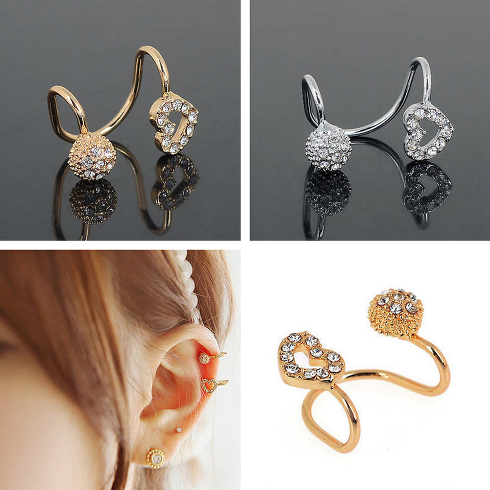 1pc Crystal Hollow Heart Round Earring Clip Ear Cuff For Women