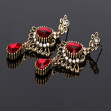 Ethnic Tassel Earring Openwork Drop-shaped Ruby Glass