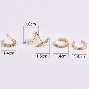 4Pcs Geometric Gold Earring Set Fish Bone Rhinestones