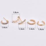 4Pcs Geometric Gold Earring Set Fish Bone Rhinestones