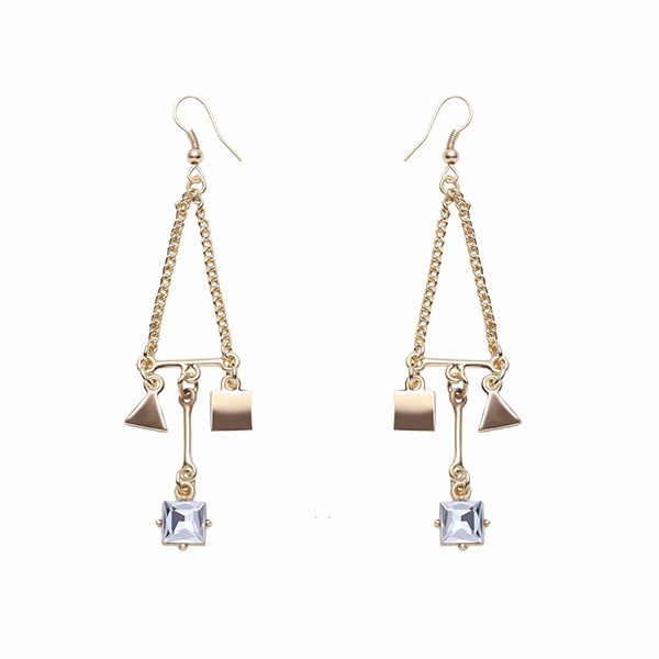 Trendy Balancing Style Gold Square Triangle Dangle Tassel Rhinestone Earrings Gift for Women 