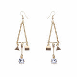 Trendy Balancing Style Gold Square Triangle Dangle Tassel Rhinestone Earrings Gift for Women 