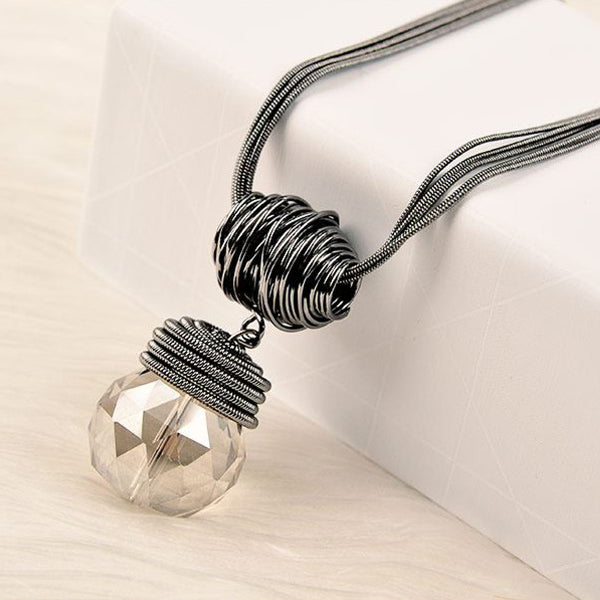 Water Drop Round Crystal Metal Long Chain Sweater Chain Statement Necklace 