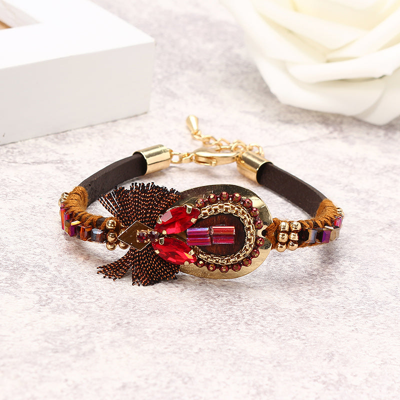 Bohemian Bracelet Luxury Gold Plated Leather Bangle Women Boho Jewelry Unique Gift