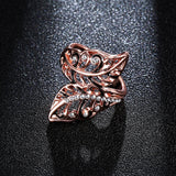 Ladies Vivid Leaves Rose Gold Stylish Ring Gift Black Enamel Rhinestone Ring Women Jewelry