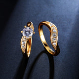 2pcs Gold Plated Finger Ring Inlay Zircon Crown Six-prong Ring Set Women Fine Jewelry