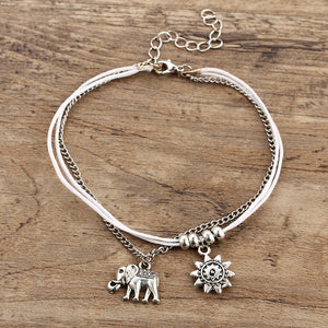 Vintage Multilayer Elephant Sun Charm Anklet Bohemian