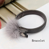 Trendy Fuzzy Ball Rhinestone Elastic Bracelets Finger Rings