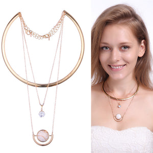 Zircon Gold Collar Chain Multilayer Pendant Necklace For Women