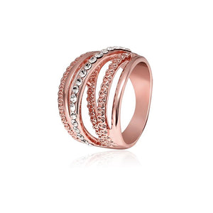 Hollow Out Interlaced Line Stylish Engagement Ring Rose Gold Plated Women Jewelry 