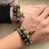 1 Pair of Fashion Beaded Bracelet Symbol Multilayer Leather