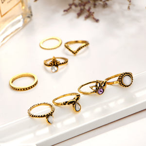 8 Pcs  Women Trendy Crystal Geometric Gem Knuckle Ring Set