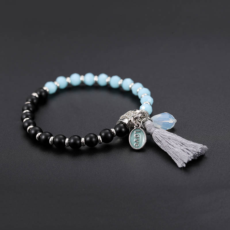 Stylish Womens Blue Black Beaded Bracelets Love Charm