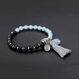 Stylish Womens Blue Black Beaded Bracelets Love Charm