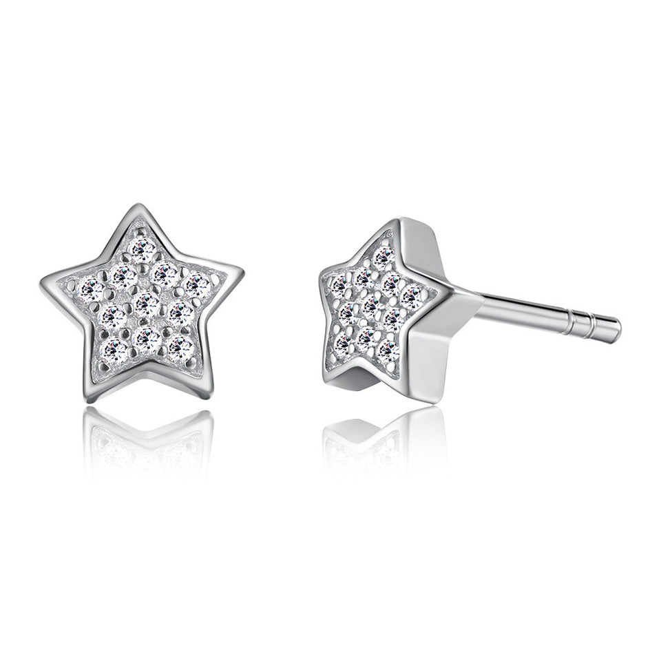 Cute 925 Silver Star Cubic Zircon Crystal Earrings Women Jewelry