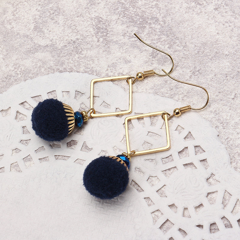 Bohemian Earrings Gold Plated Simple Rhombus Yarn Ball Pendant Ear Drop Boho Jewelry for Women 