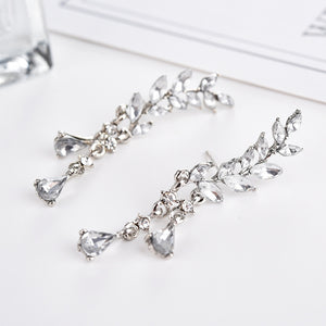 Sweet Leaf Rhinestone Tassel Crytral Earrings for Women