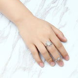 Punk Platinum Plated Ring Gemstone Inlay Chain Linked Two Rings Fashion Jewelry for Women