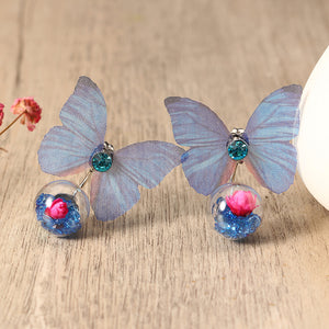 Trendy Crystal Glass Ball Flower Butterfly Fabric Earrings for Women