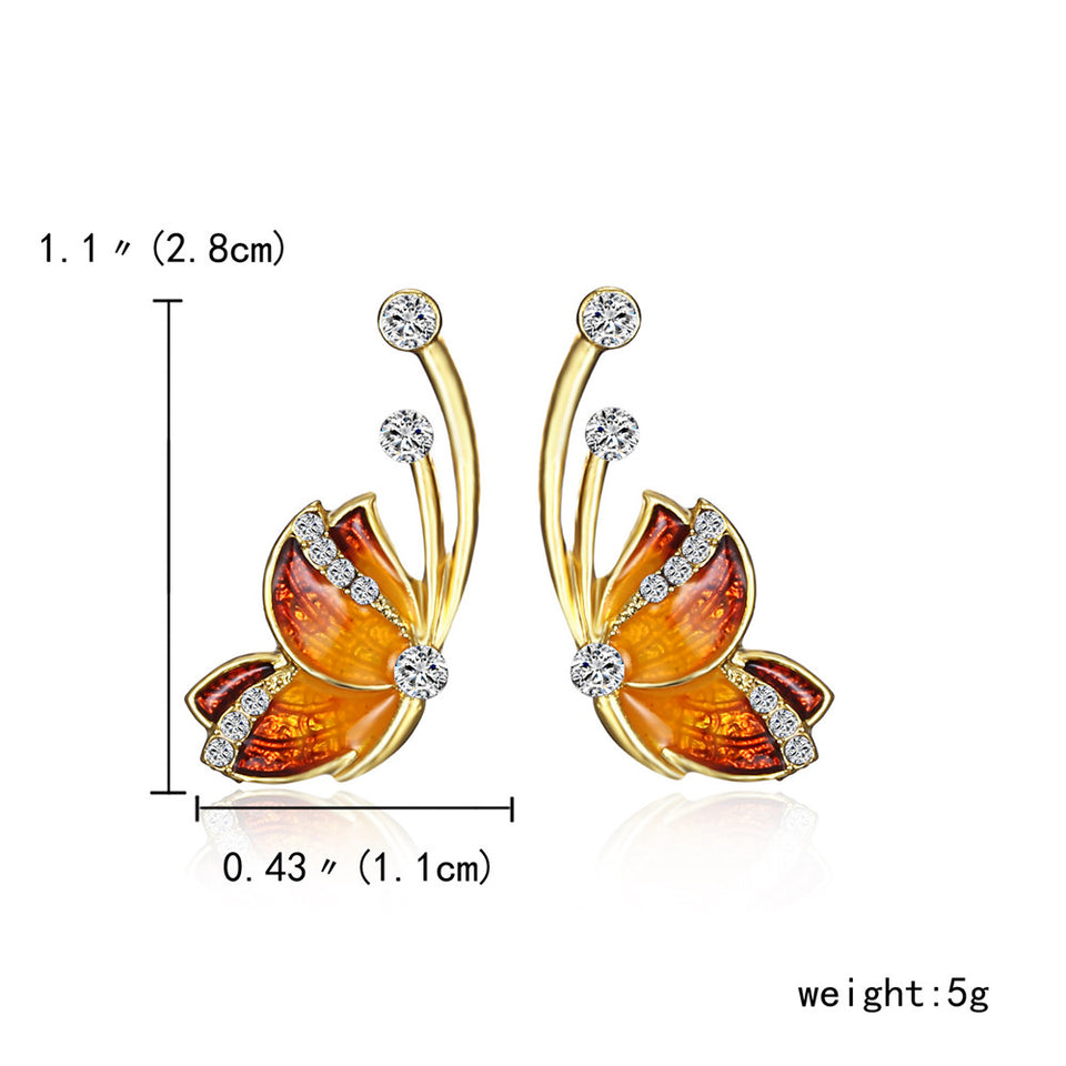 Luxury Butterfly Gold Earring Sweet Ceramic Rhinestones