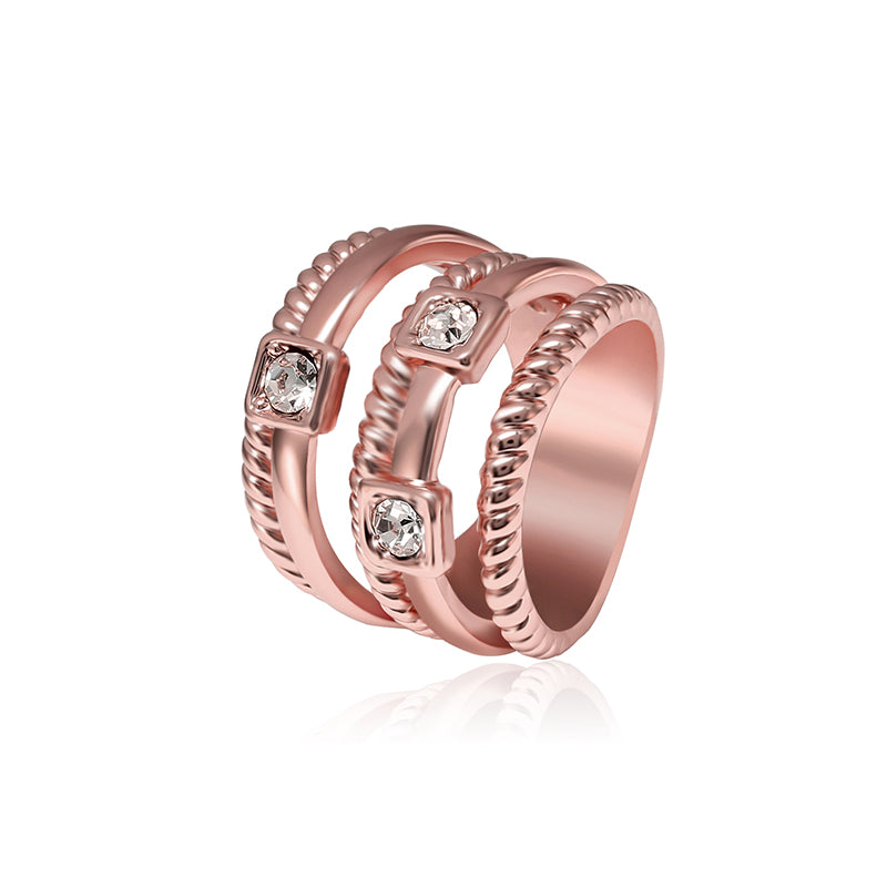 Multilayer Stylish Wide Ring Rhinestone Twist Line Rose Gold Elegant Women Jewelry