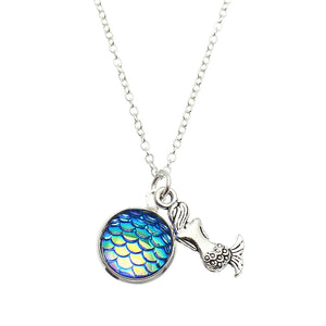 Trendy Time Gemstone Colorful Mermaid Scale Resin Pendant Delicate Silver Necklaces for Girl Women