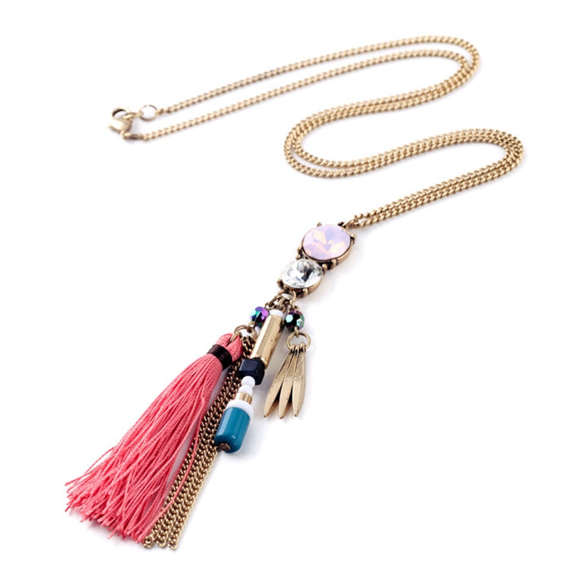 Fashion Tassel Zinc Alloy Rivet Long Necklace Sweater Chain