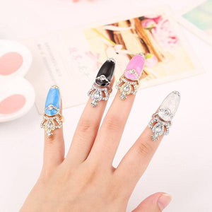 European Sweet Inlay Rhinestone Crown Fingernail Ring