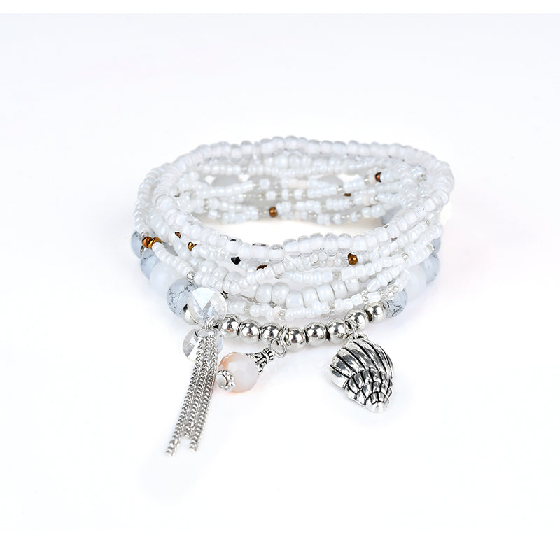 Bohemian Multilayer Conch Crystal Tassel Pendant Bead Bracelet Jewelry for Women Best Gift