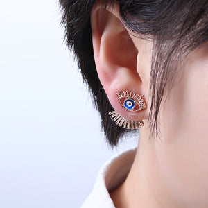 Trendy Eye Eyelash Ear Stud Earrings Silver Rose Gold Plated