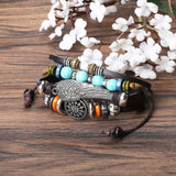 Adjustable Black Braided Leather Bracelet Multilayer Weave