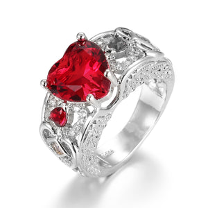 Trendy Heart Shape Hollow Ruby Women Ring Gift