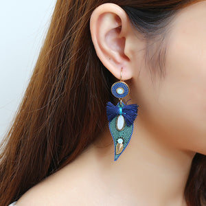 Bohemian Earrings Elegant Leaf Bowknot Pendant Gold Plated Gemstone Exquisite Women Ear Drop Gift