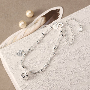 Heart and Rhinestone Pendant Double Layer Bell Foot Chain Silver Plated Anklet